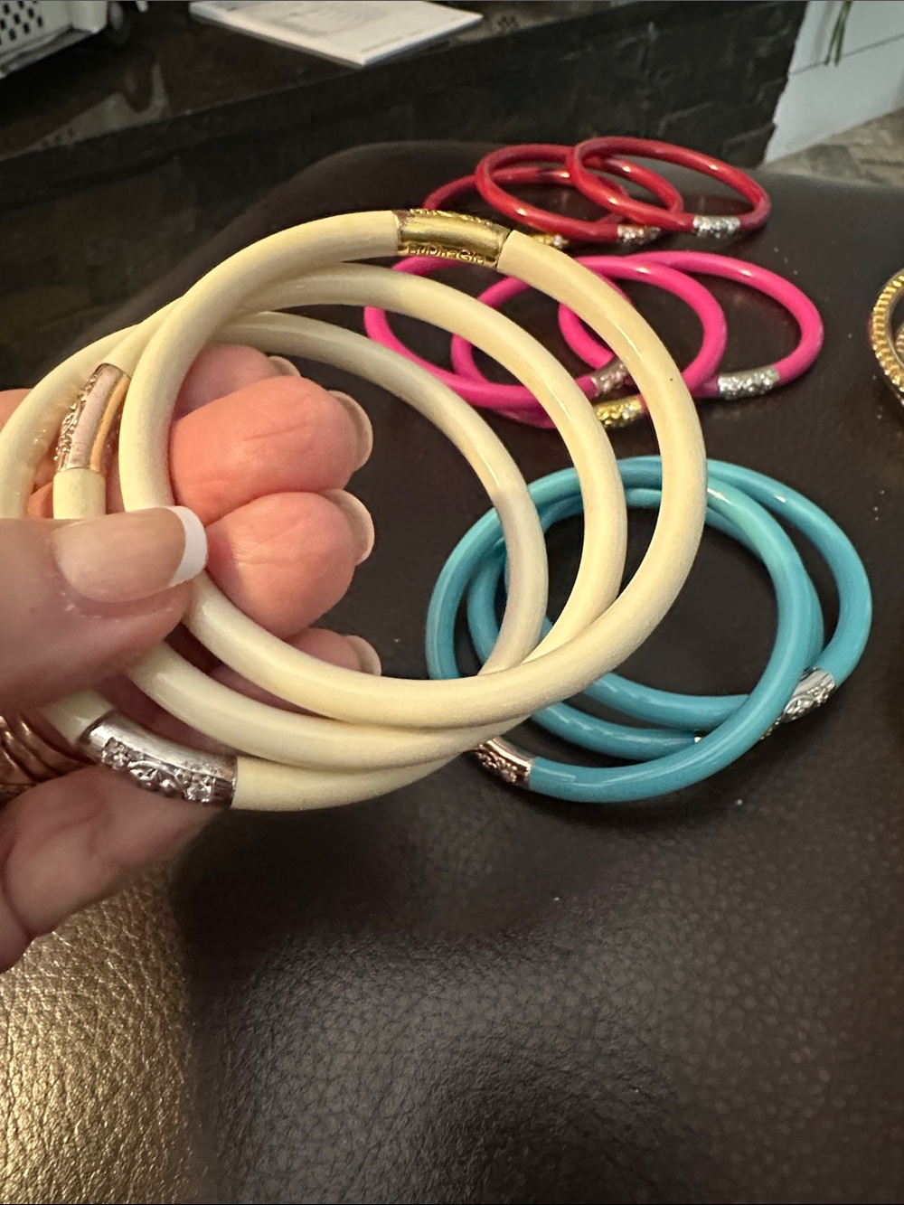 Women's Multicolor Metal and Enamel Bangle Bracelet Set - Picture 8 of 14